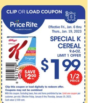 Price Rite Special k cereal offer