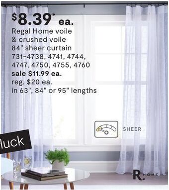 JC Penney Regal home voile & crushed voile 84" sheer curtain offer
