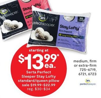 JC Penney Serta perfect sleeper stay lofty standard/queen pillow offer
