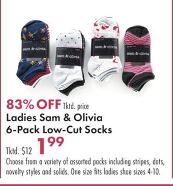 Boscov's Ladies sam & olivia 6-pack low-cut socks offer