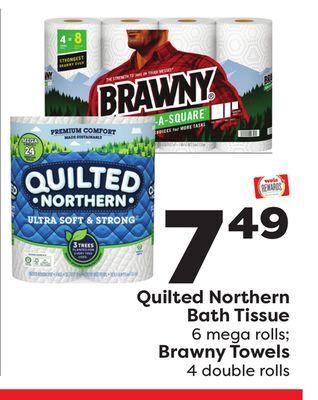 Weis Markets Quilted northern bath tissue 6 mega rolls brawny towels 4 double rolls offer