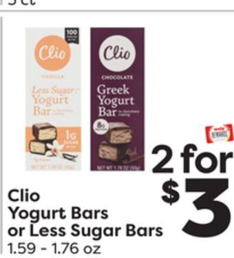 Weis Markets Clio yogurt bars or less sugar bars offer