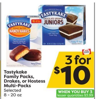 Weis Markets Tastykake family packs, drakes, or hostess multi-packs offer