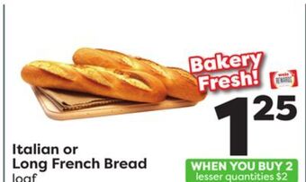 Weis Markets Italian or long french bread offer