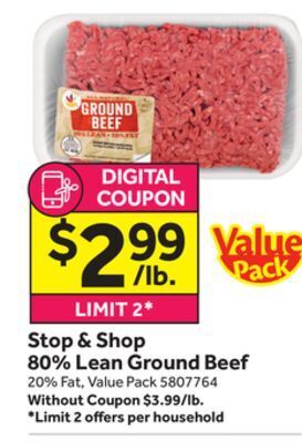 Stop&Shop Stop & shop 80% lean ground beef offer