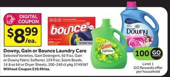 Stop&Shop Downy, gain or bounce laundry care offer