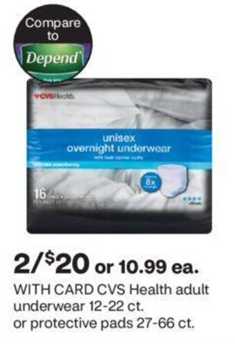 CVS CVS Health adult underwear 12-22 ct. or protective pads 27-66 ct. offer