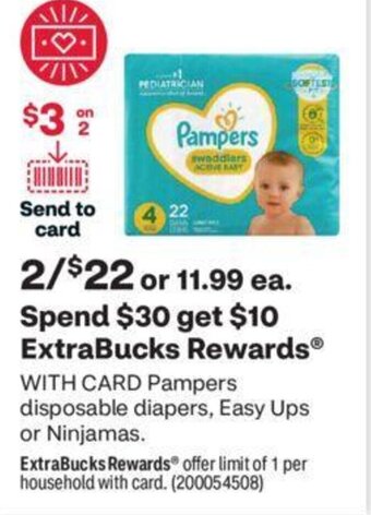 CVS Pampers disposable diapers, easy Ups or Ninjamas. offer