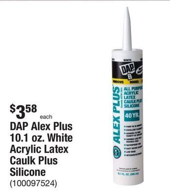 The Home Depot Dap alex plus 10.1 oz. white acrylic latex caulk plus silicone offer