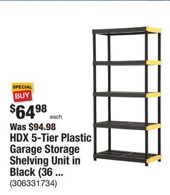 The Home Depot Hdx 5-tier plastic garage storage shelving unit in black (36 in. w x 74 in. h x 18 in. d) offer