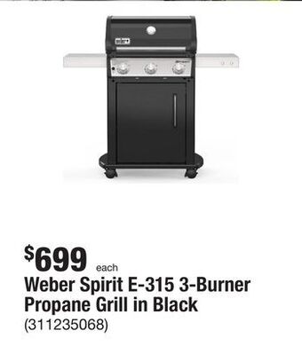 The Home Depot Weber spirit e-315 3-burner propane grill in black offer