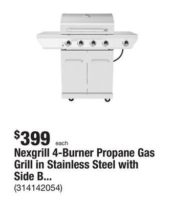 The Home Depot Nexgrill 4-burner propane gas grill in stainless steel with side burner offer