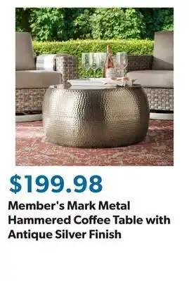 Sam's Club Member's mark metal hammered coffee table with antique silver finish offer