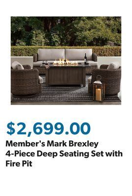 Sam's Club Member's mark brexley 4-piece deep seating set with fire pit offer