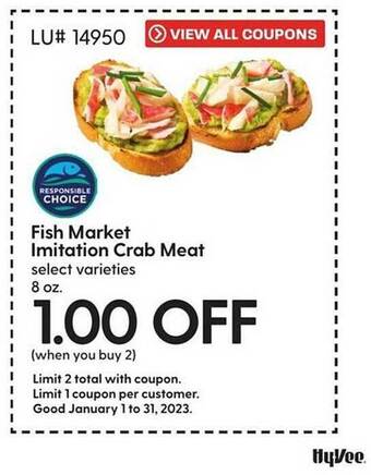 Hy-Vee Fish market imitation crab meat offer