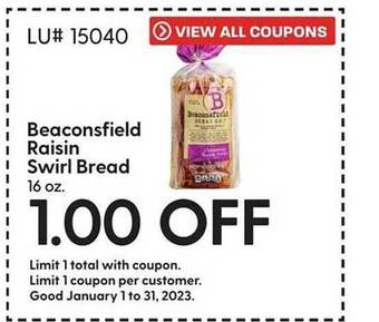 Hy-Vee Beaconsfield raisin swirl bread offer