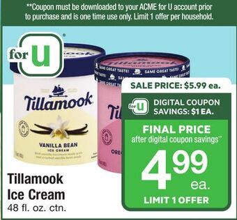 ACME Tillamook ice cream offer