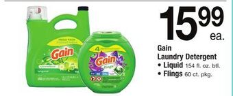 ACME Gain laundry detergent liquid 154 fl. oz. btl., flings 60 ct. pkg. offer