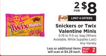 ShopRite Snickers or twix valentine minis offer