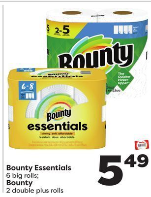 Weis Markets Bounty essentials 6 big rolls bounty 2 double plus rolls offer