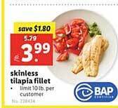 Lidl Skinless tilapia fillet offer
