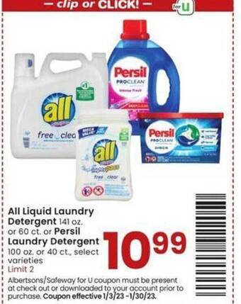 Albertsons All liquid laundry detergent or persil laundry detergent offer