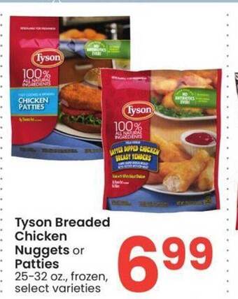 Albertsons Tyson breaded chicken nuggets or patties offer