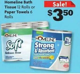 Family Dollar Homeline bath tissue or paper towels offer