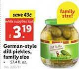 Lidl German-style dill pickles, family size offer