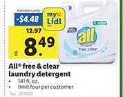 Lidl All free & clear laundry detergent offer