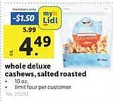 Lidl Whole deluxe cashews, salted roasted offer