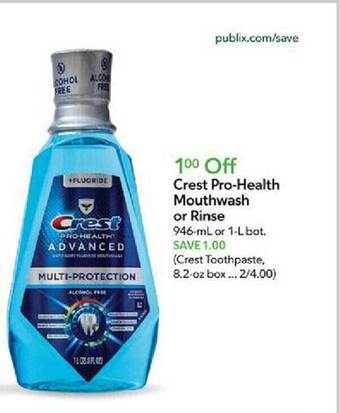 Publix Crest pro-health mouthwash or rinse offer