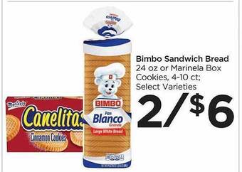 Food 4 Less Bimbo sandwich bread or marinela box cookies offer