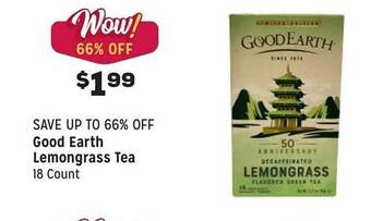 Grocery Outlet Good earth lemongrass tea offer