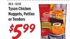 Rouses Tyson chicken nuggets, patties or tenders offer