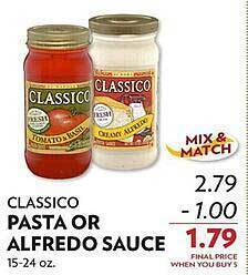 Reasors Classico pasta or alfredo sauce offer