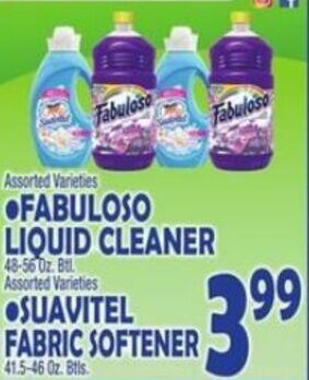 Bravo Supermarkets Fabuloso Liquid Cleaner, Suavitel Fabric Softener offer
