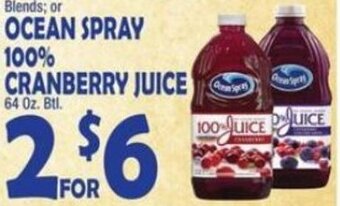 Bravo Supermarkets Ocean Spray 100% Cranberry Juice 64 oz. Btl. offer
