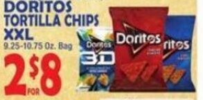 Bravo Supermarkets Doritos Tortilla Chips XXL 9.25-10.75 Oz. Bag offer
