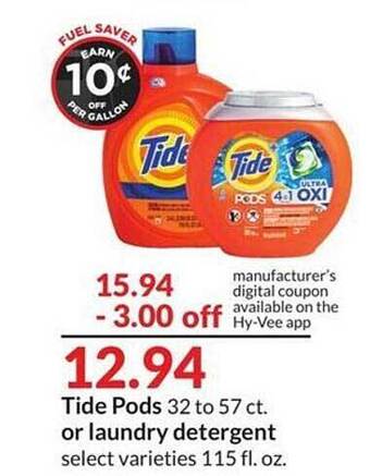 Hy-Vee Tide pods or laundry detergent offer