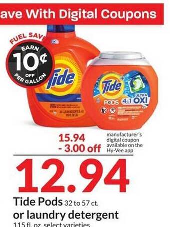 Hy-Vee Tide pods or laundry detergent offer