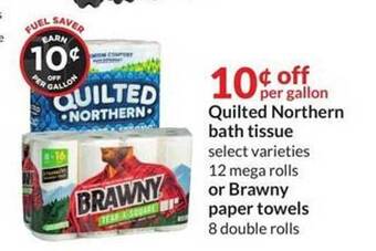 Hy-Vee Quilted northern bath tissue or brawny paper towels offer