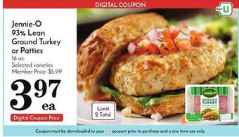 Pavilions Jennie-o 93% lean ground turkey or patties offer