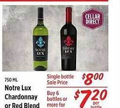 Rouses Notre lux chardonnay or red blend offer