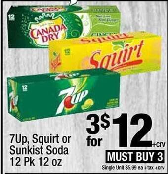 Super King Markets 7up, squirt or sunkist soda 12 pk 12 oz offer