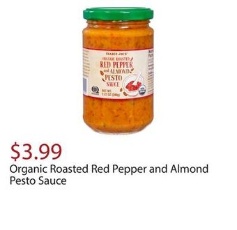 Trader Joe's Organic roasted red pepper and almond pesto sauce offer