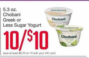 Harris Teeter Chobani greek or less sugar yogurt offer