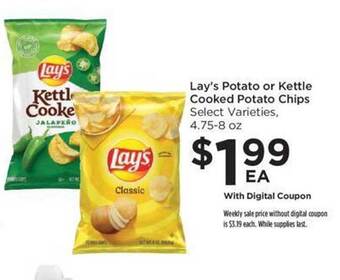 Food 4 Less Lay's potato or kettle cooked potato chips offer