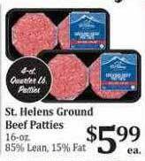 Rosauers St. helens ground beef patties offer