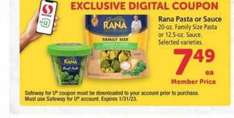 Safeway Rana pasta or sauce offer